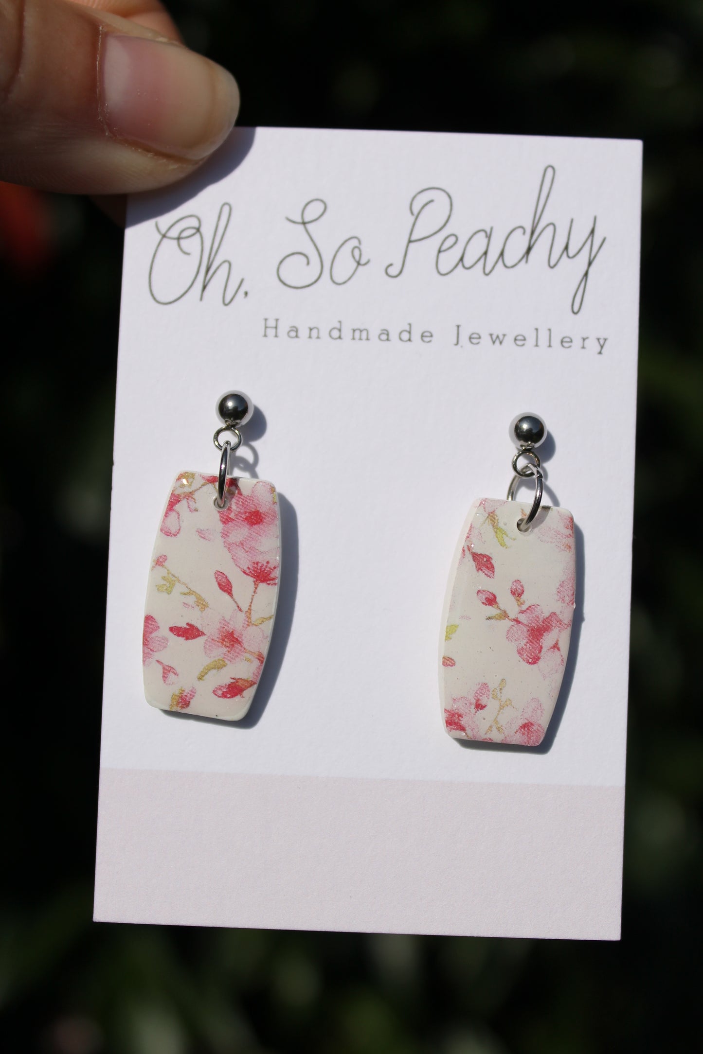 Polymer Clay Cherry Blossom Ball Stud Earrings Silver Hardware