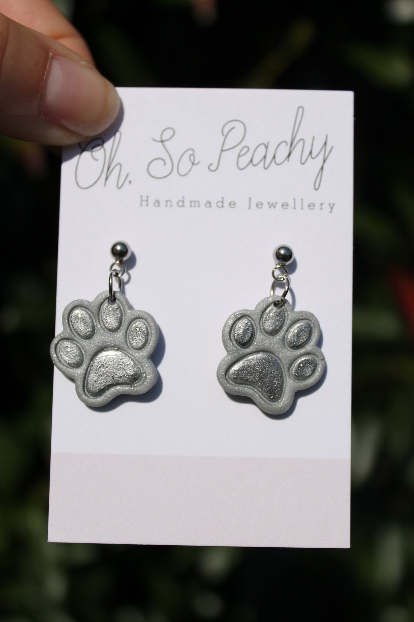 Polymer Clay Chrome Paw Print Ball Stud Earrings Silver Silver Hardware