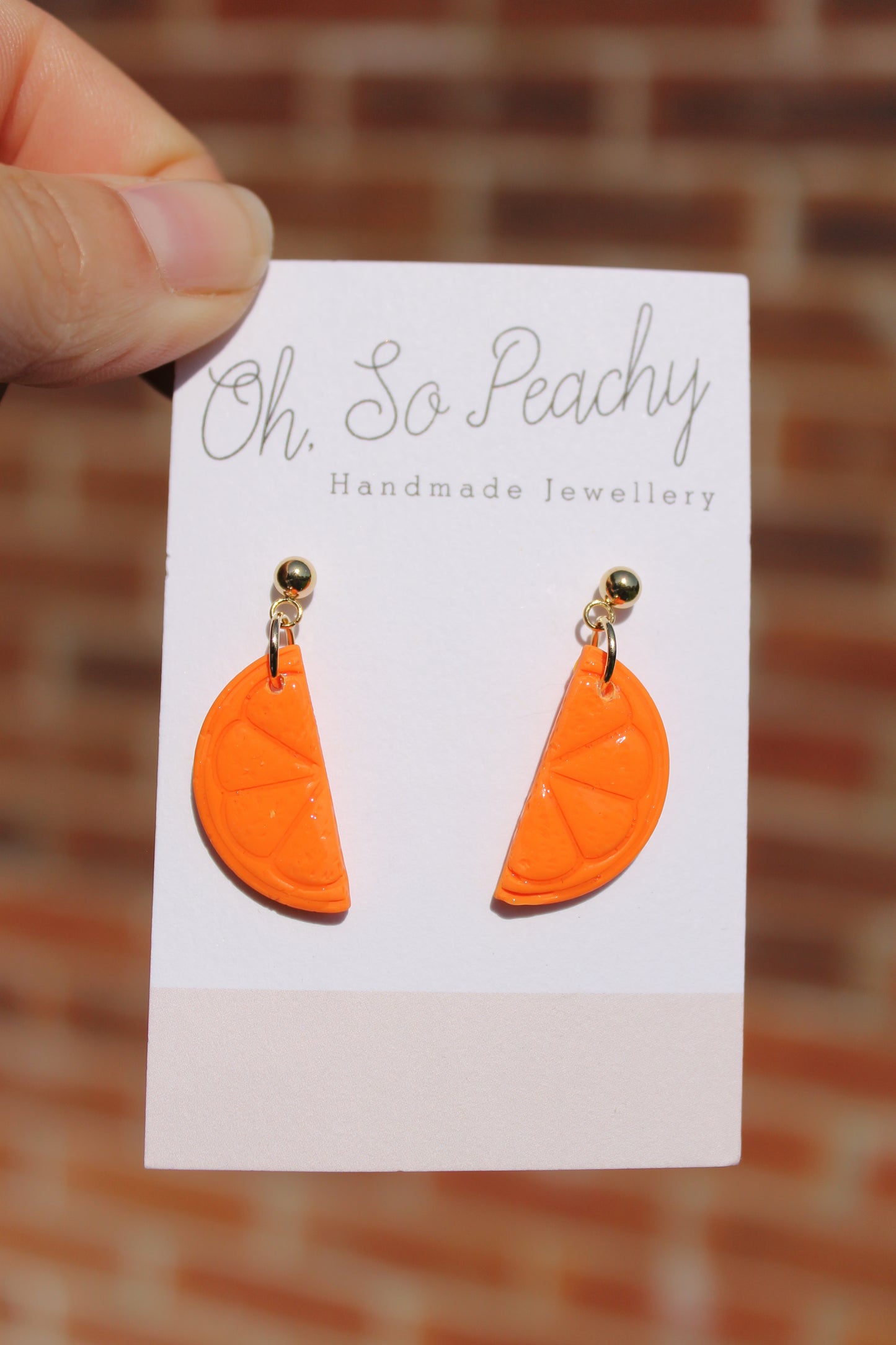 Polymer Clay Citrus Ball Stud Earrings Orange Gold Hardware