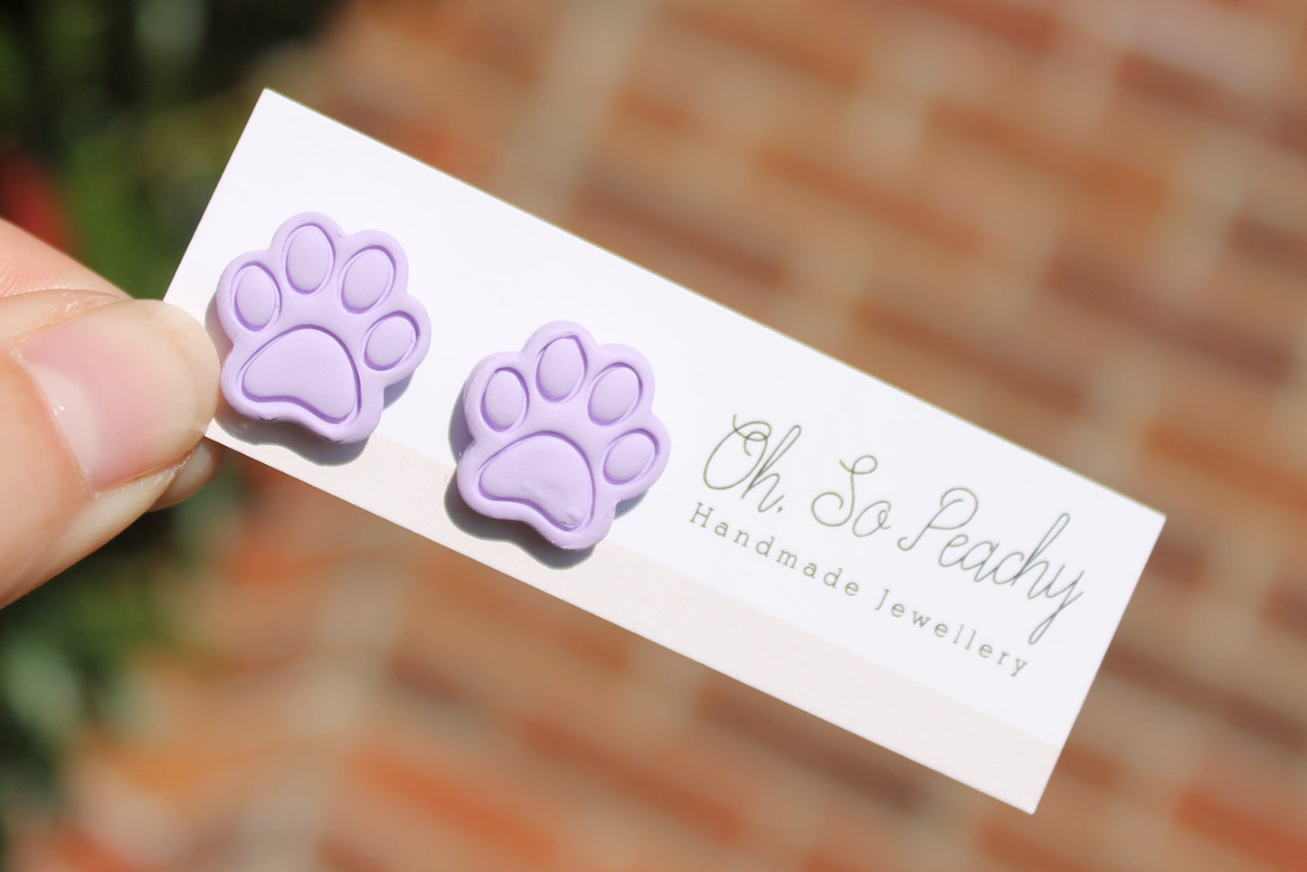 Polymer Clay Paw Print Stud Earrings Lavender