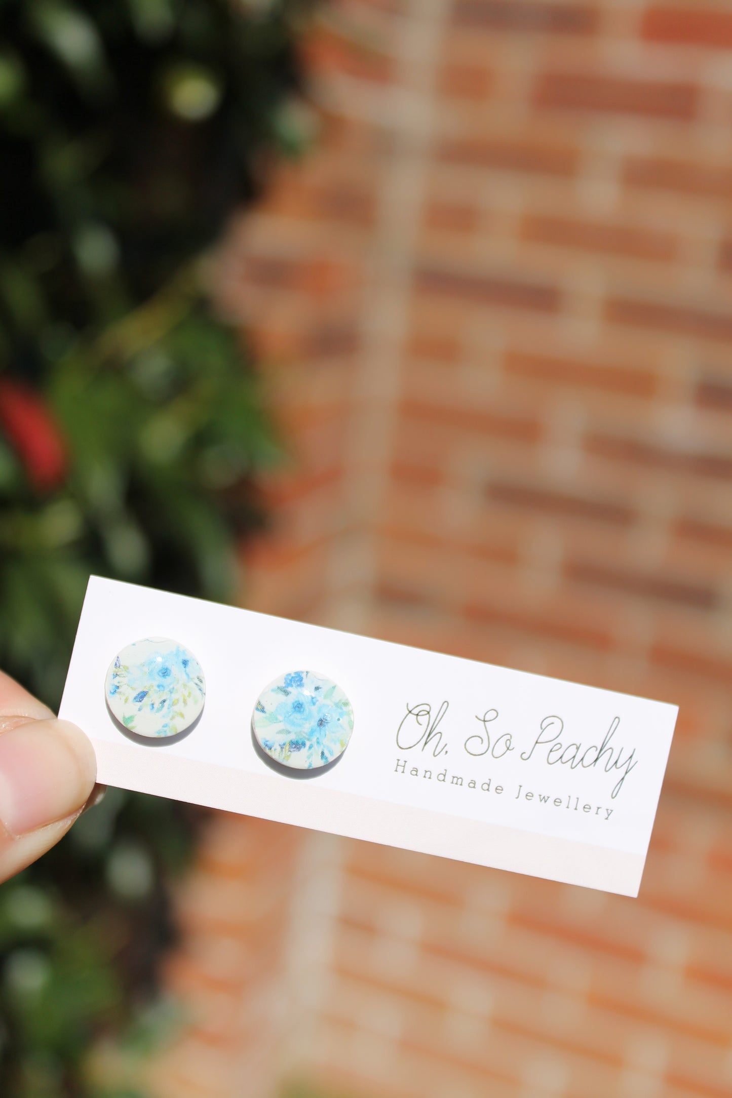 Polymer Clay Blue Floral Stud Earrings