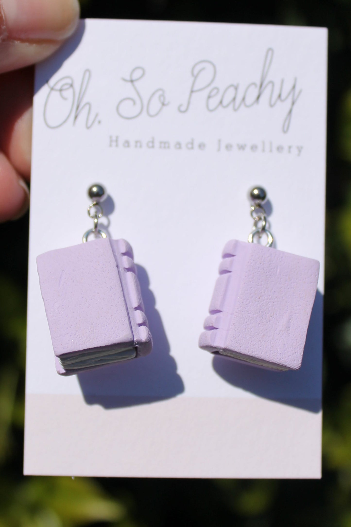 Polymer Clay Plain Book Ball Stud Earrings Lilac Silver Hardware 2