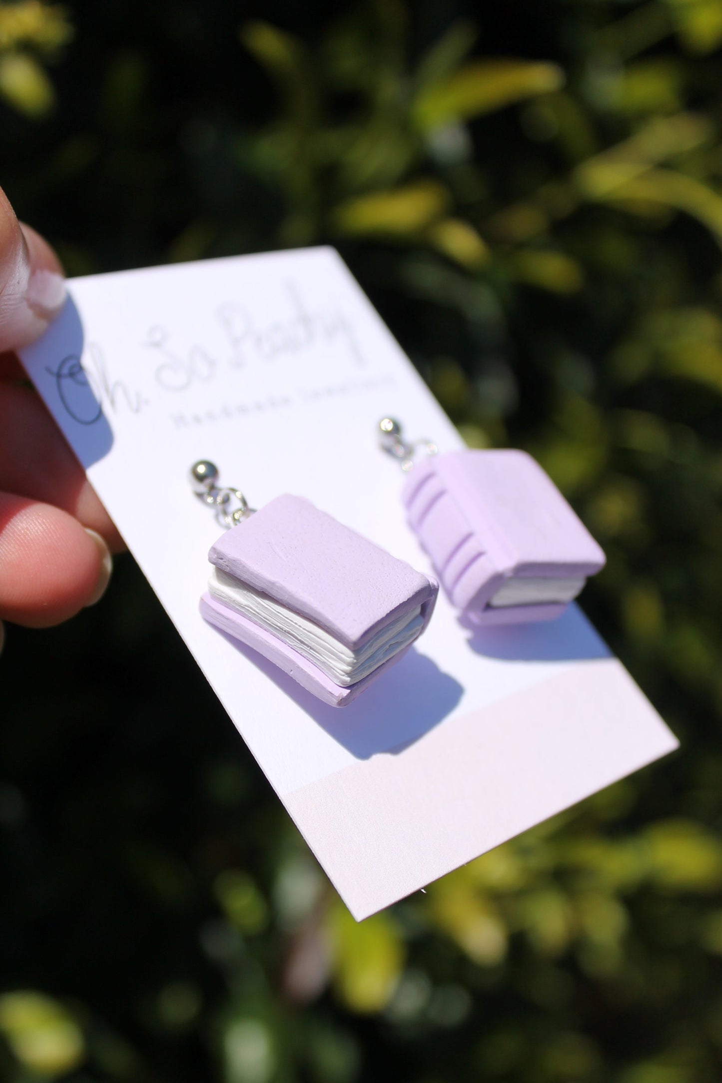 Polymer Clay Plain Book Ball Stud Earrings Lilac Silver Hardware 3