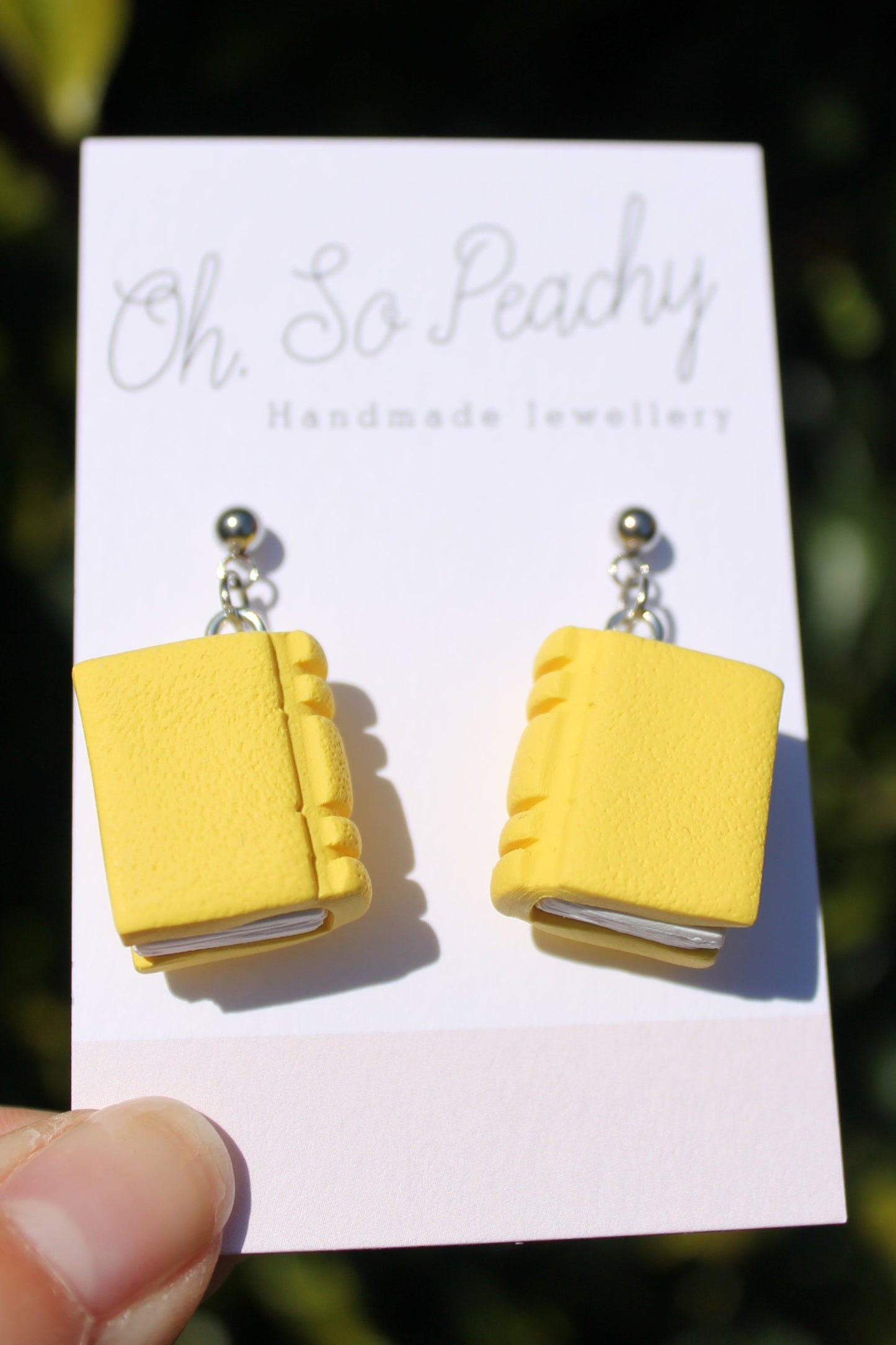 Polymer Clay Plain Book Ball Stud Earrings Yellow Silver Hardware 1