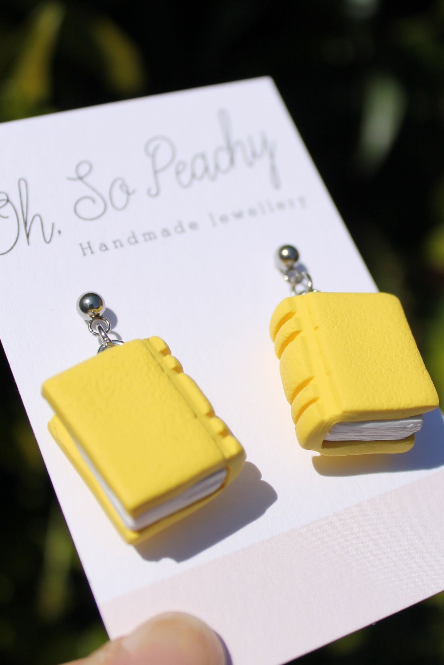 Polymer Clay Plain Book Ball Stud Earrings Yellow Silver Hardware 2