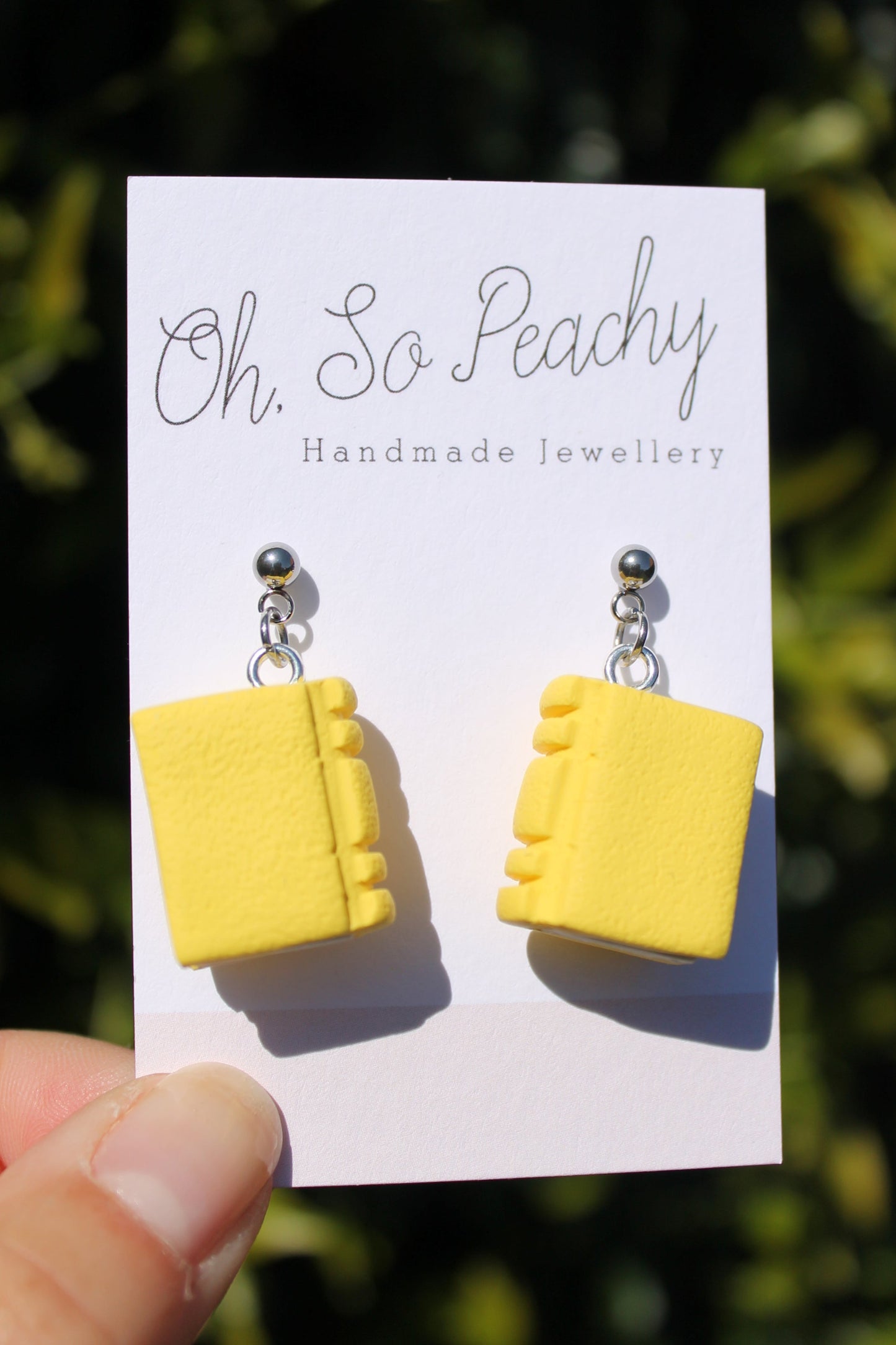 Polymer Clay Plain Book Ball Stud Earrings Yellow Silver Hardware 3