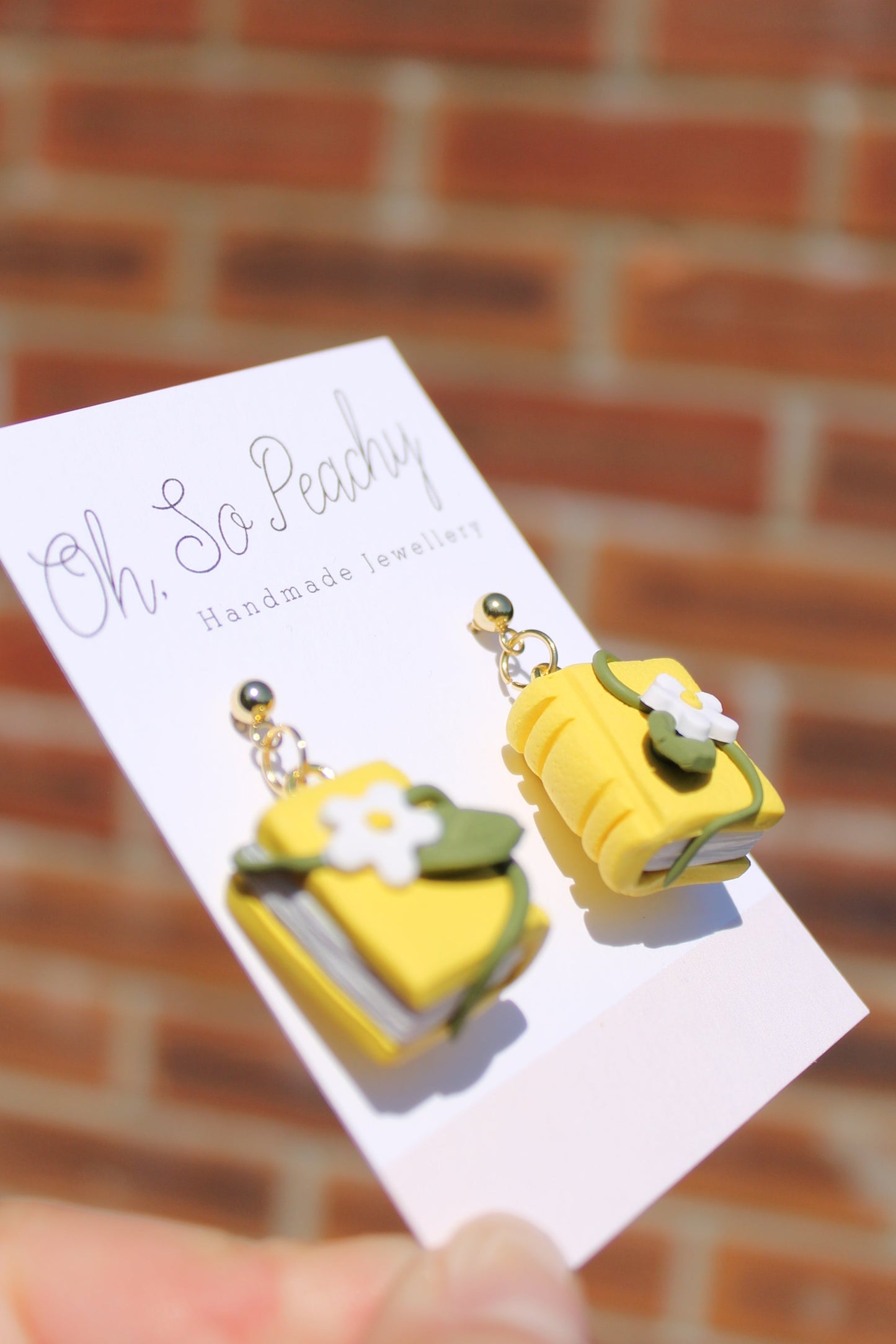 Polymer Clay Flower Book Ball Stud Earrings Yellow Gold Hardware 1