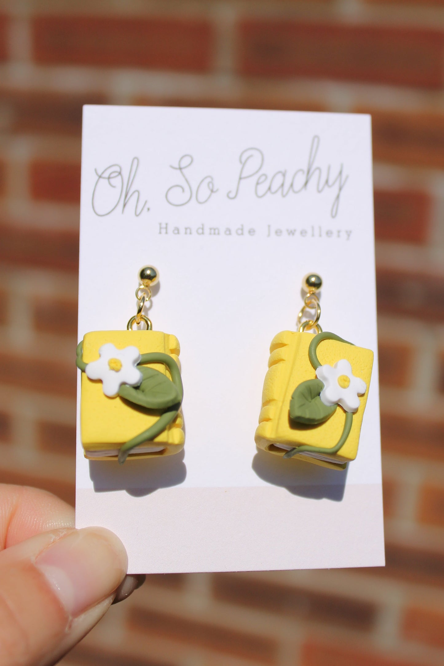 Polymer Clay Flower Book Ball Stud Earrings Yellow Gold Hardware 2