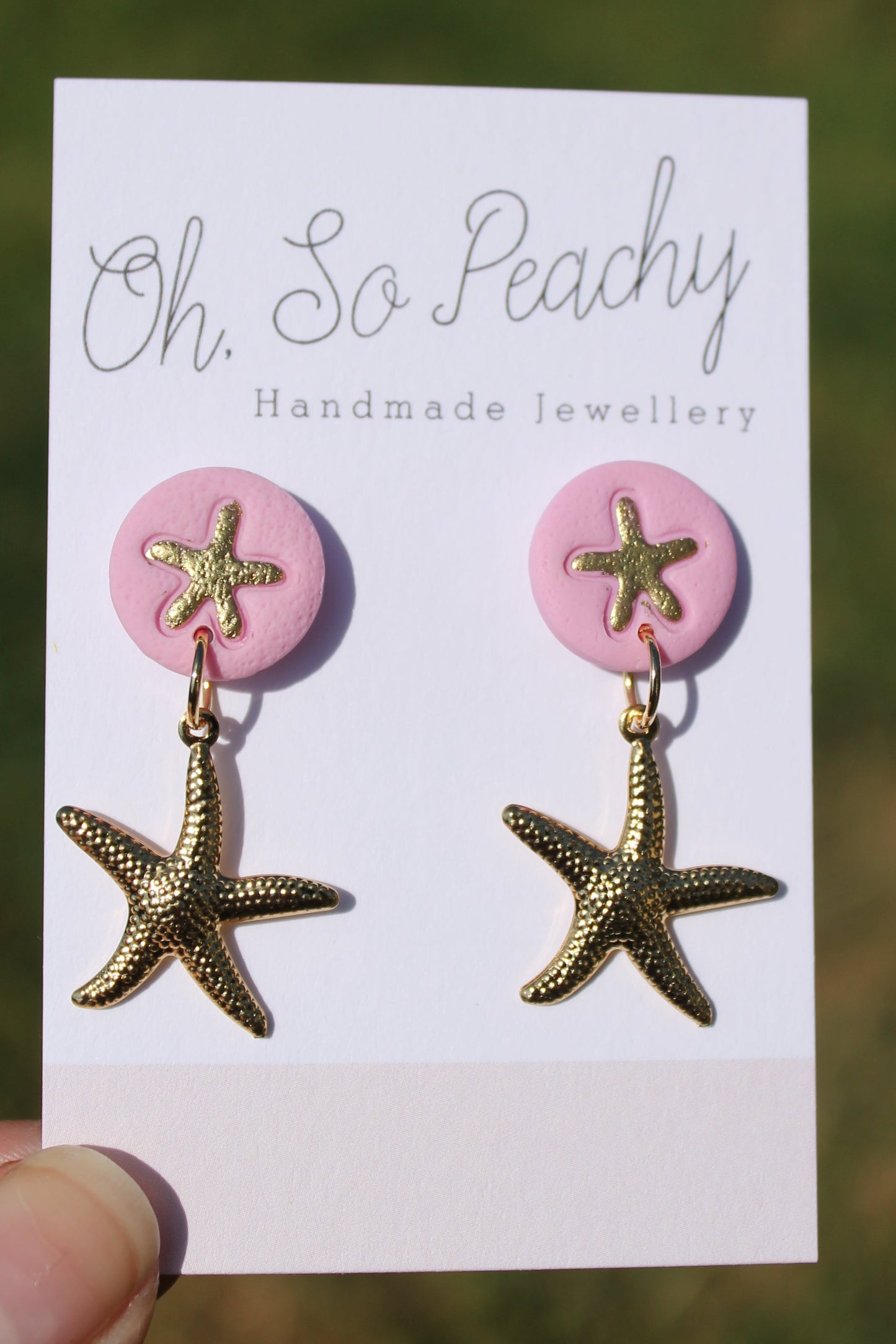 Polymer Clay Starfish Stud Earrings With A Gold Starfish Charm Pink