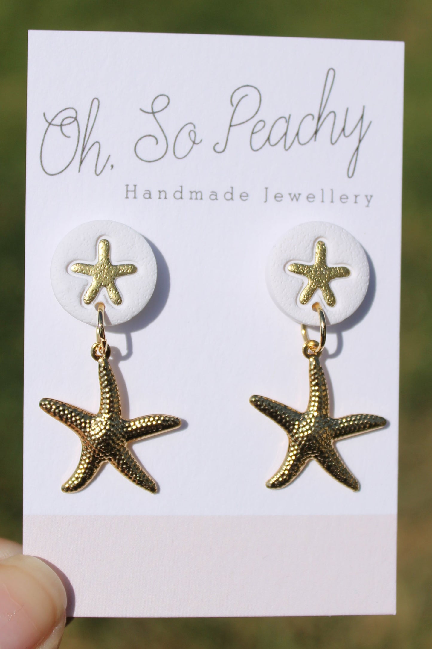 Polymer Clay Starfish Stud Earrings With A Gold Starfish Charm White