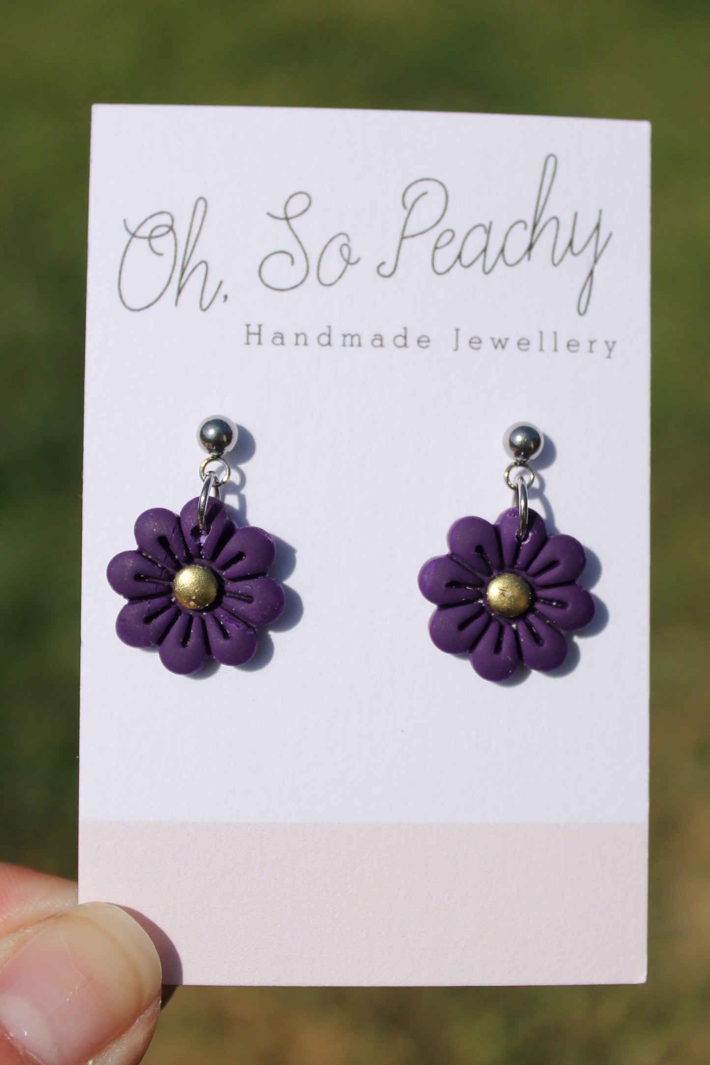 Polymer Clay Flower Ball Stud Earrings silver hardware purple