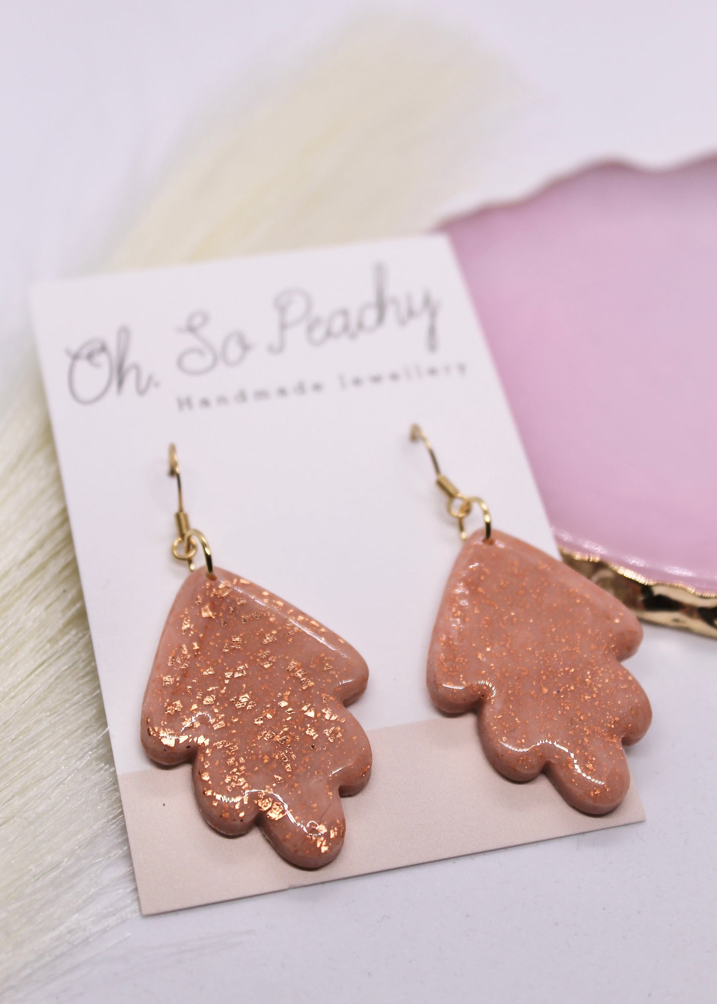 Polymer Clay Dark Beige Leaf Hook Earrings