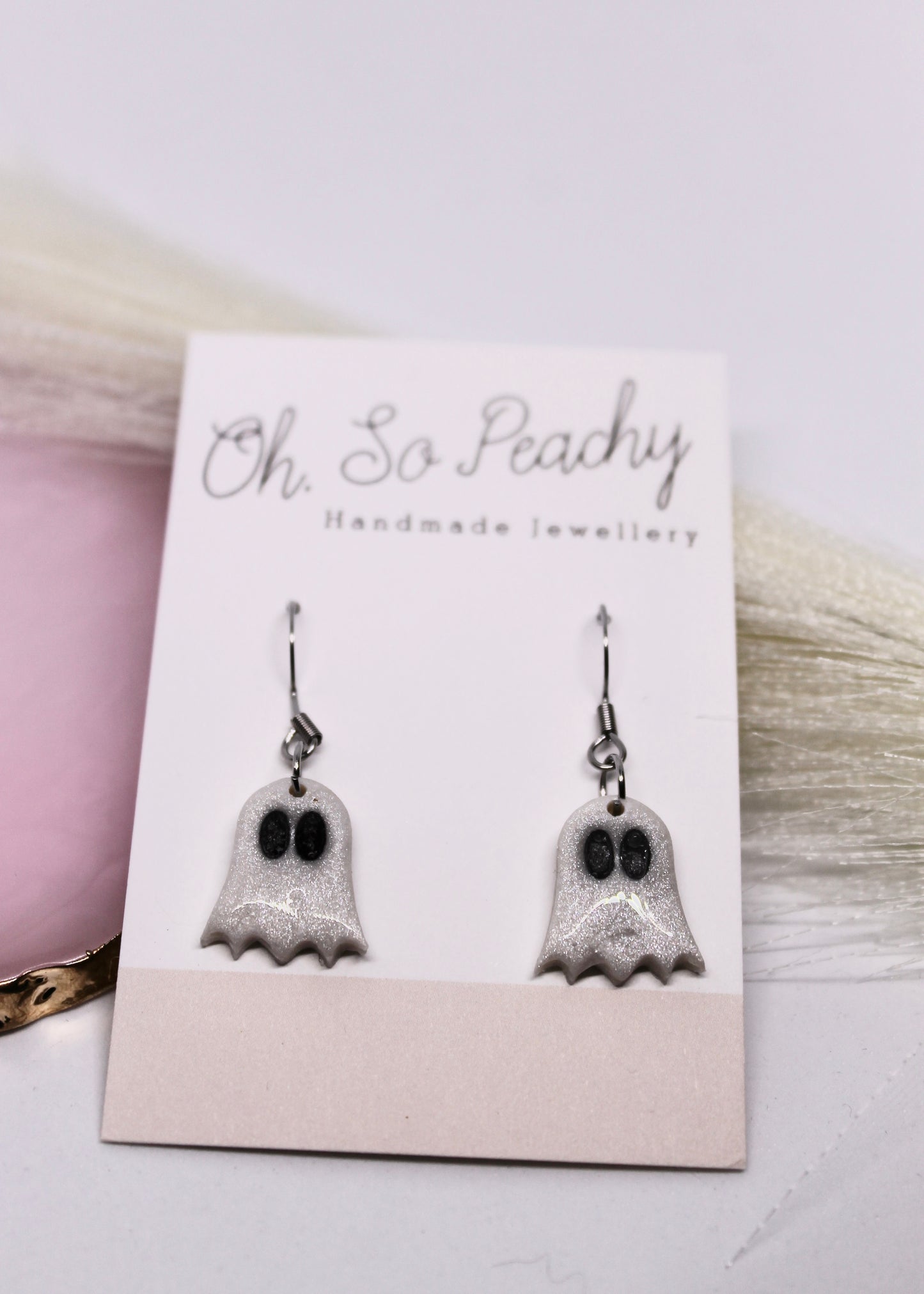 Polymer Clay Pearl Ghost Hook Earrings