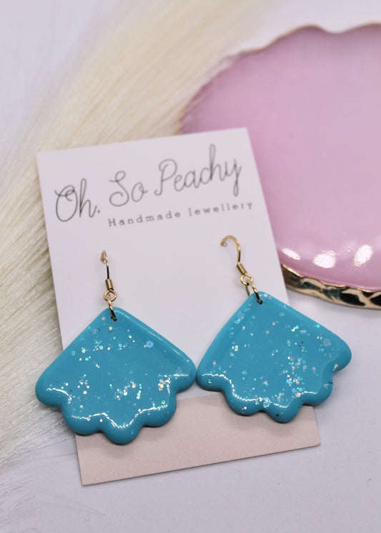 Polymer Clay Turquoise Fan Hook Earrings