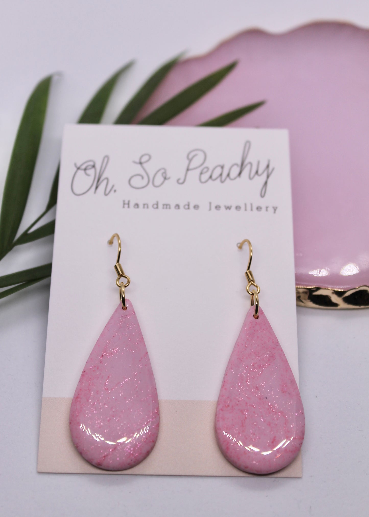 Polymer Clay Pink Teardrop Hook Earrings