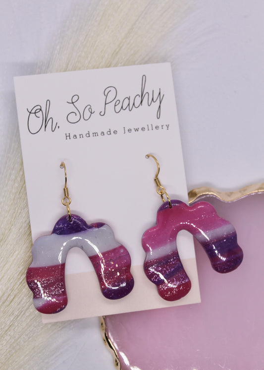 Polymer Clay Pink and Purple Marble Arch Hook Earrings