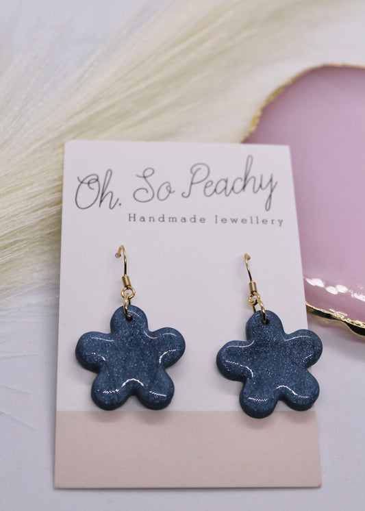 Polymer Clay Navy Pearl Flower Hook Earrings