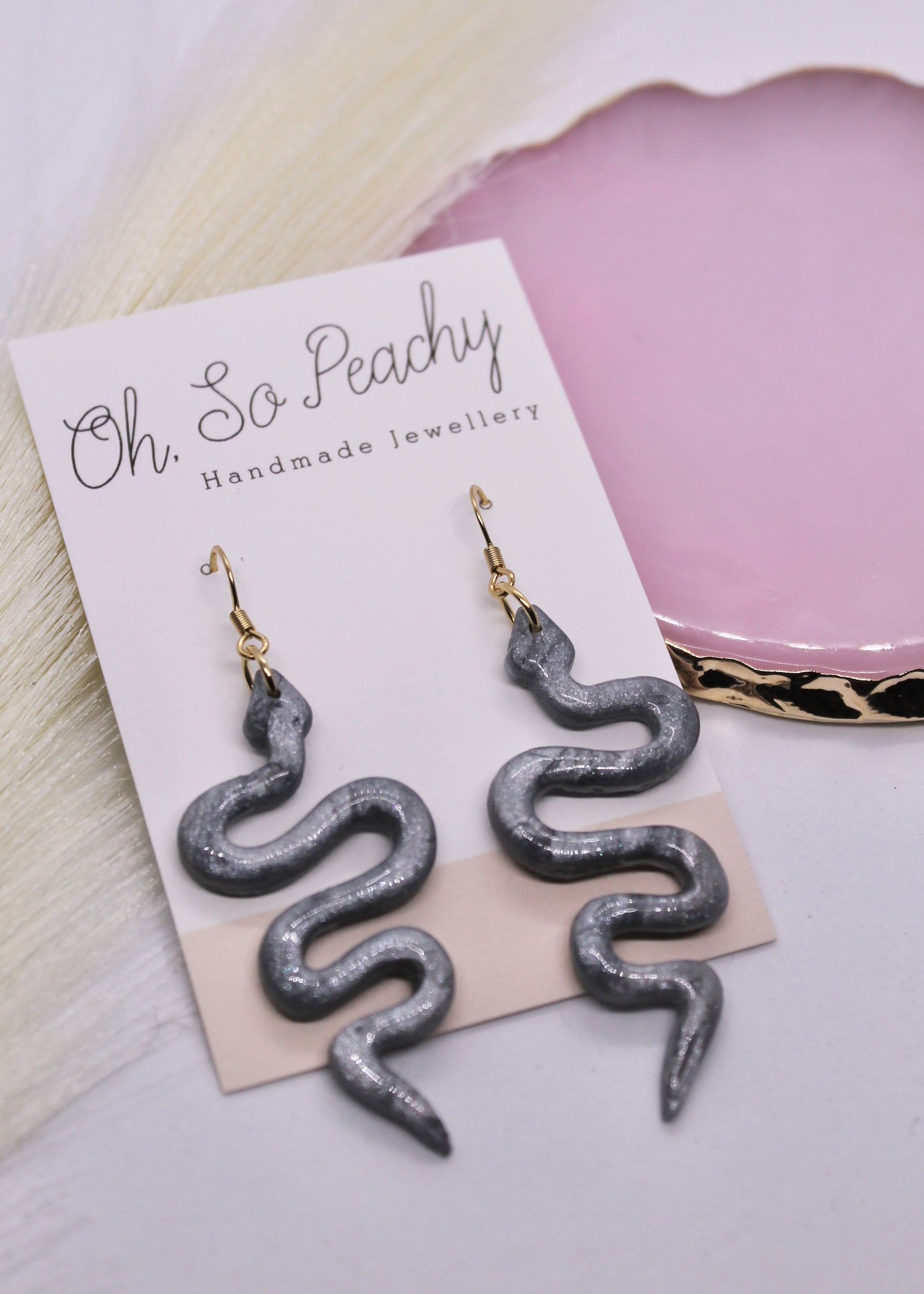 Polymer Clay Silver Snake Hook Earrings