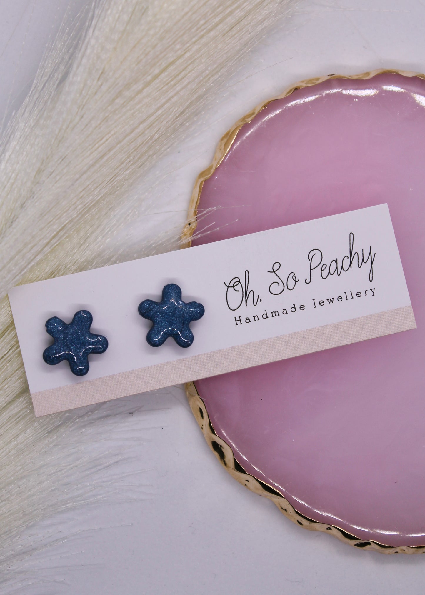 Polymer Clay Navy Pearl Flower Stud Earrings