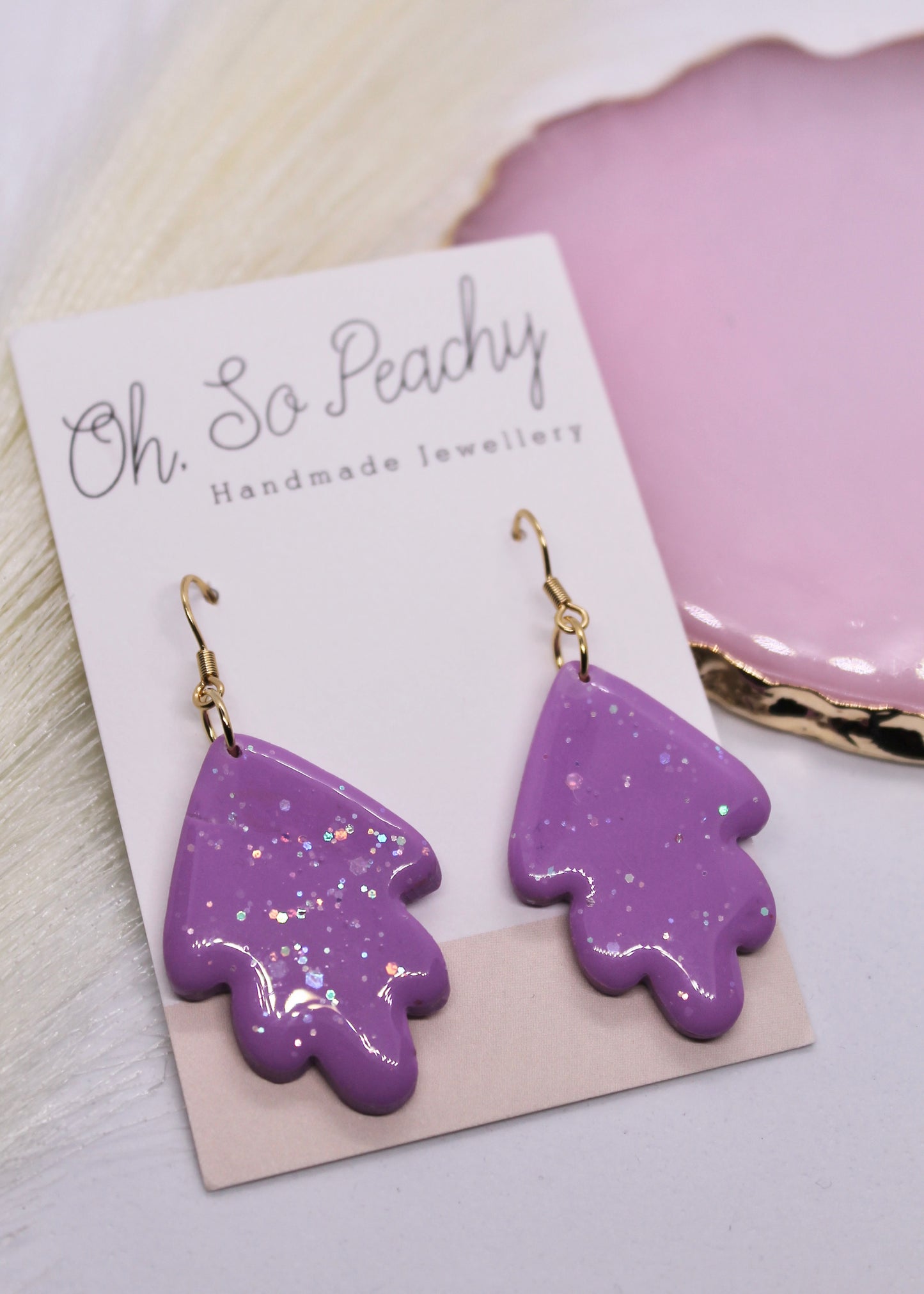 Polymer Clay Lilac Leaf Hook Earrings