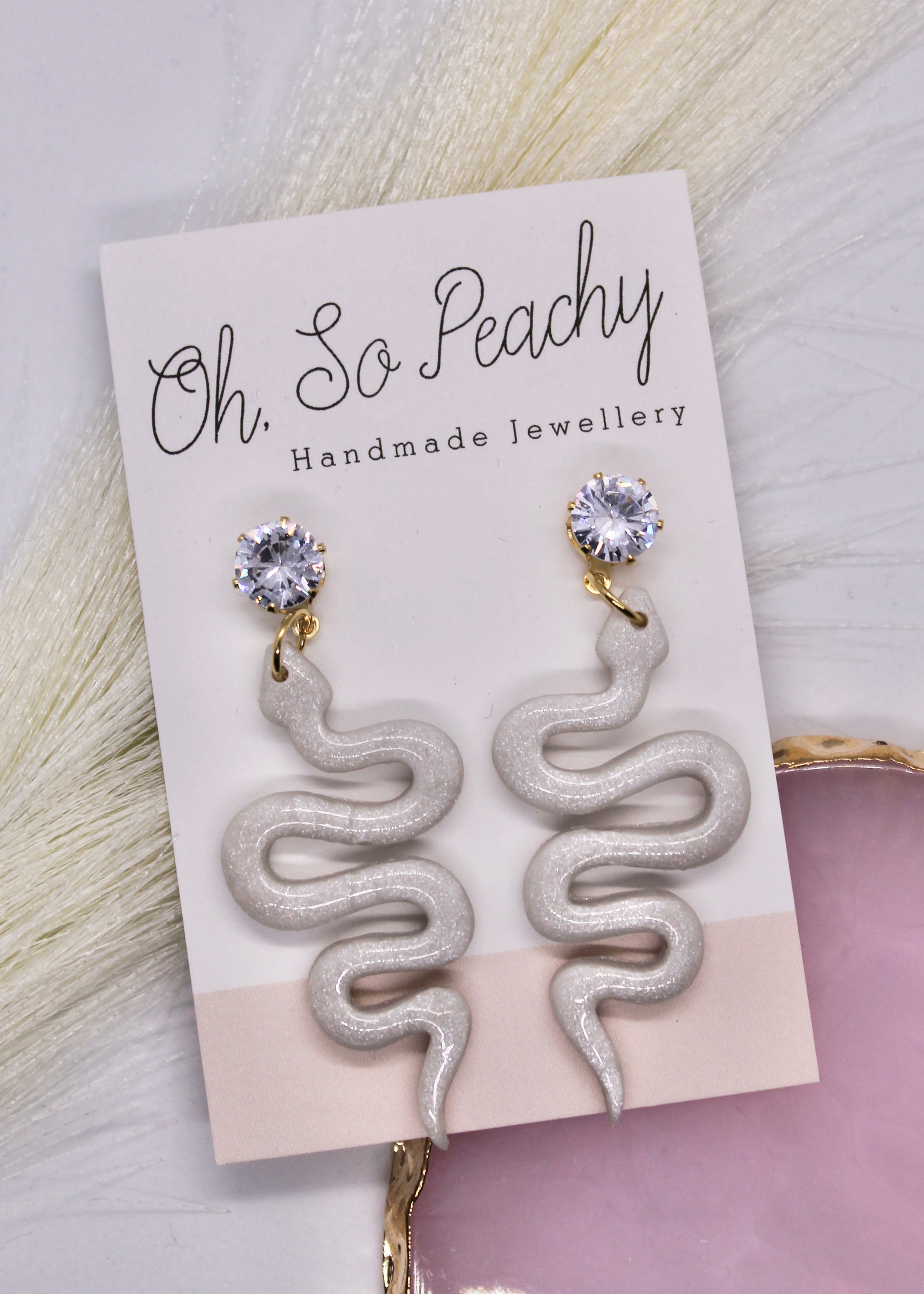 Polymer Clay Pearl Snake Jewel Stud Earrings