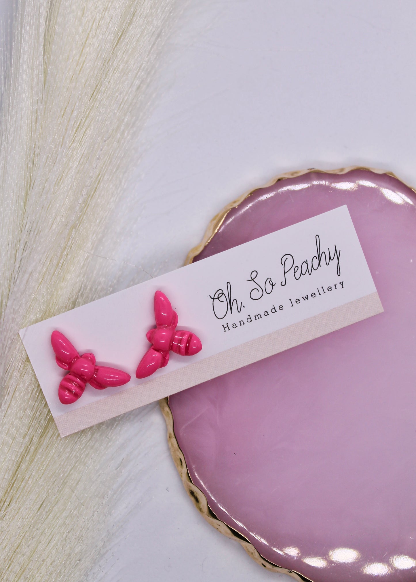 Polymer Clay Hot Pink Bee Stud Earrings