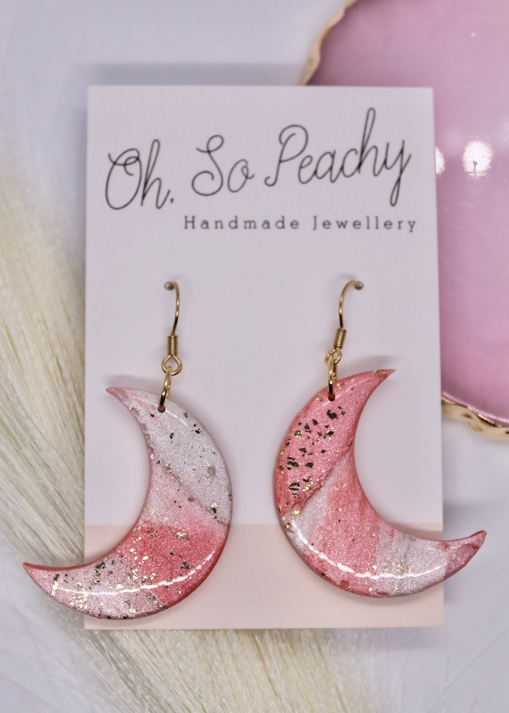 Polymer Clay Sunset Pearl Marble Moon Hook Earrings