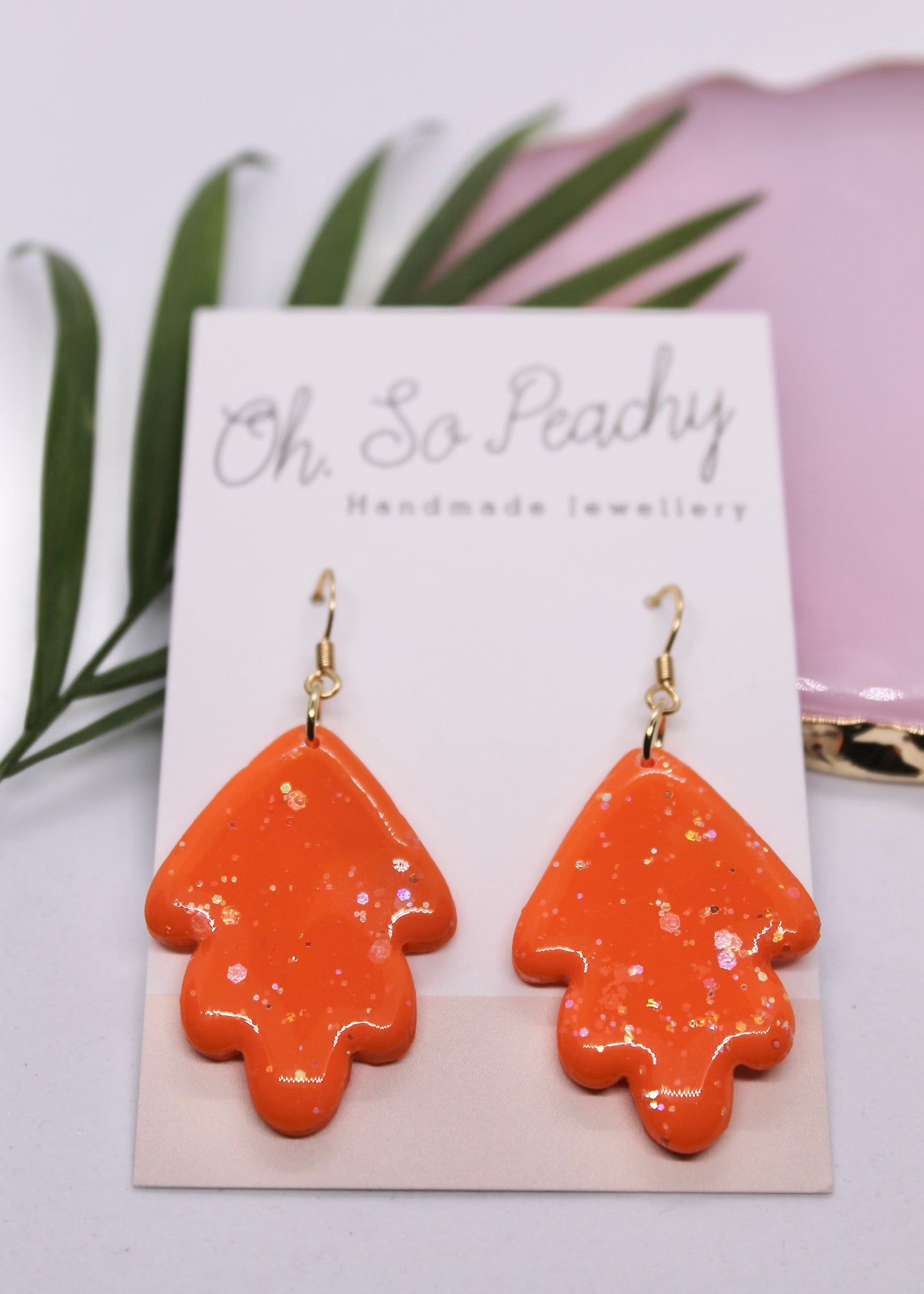 Polymer Clay Orange Leaf Hook Earrings