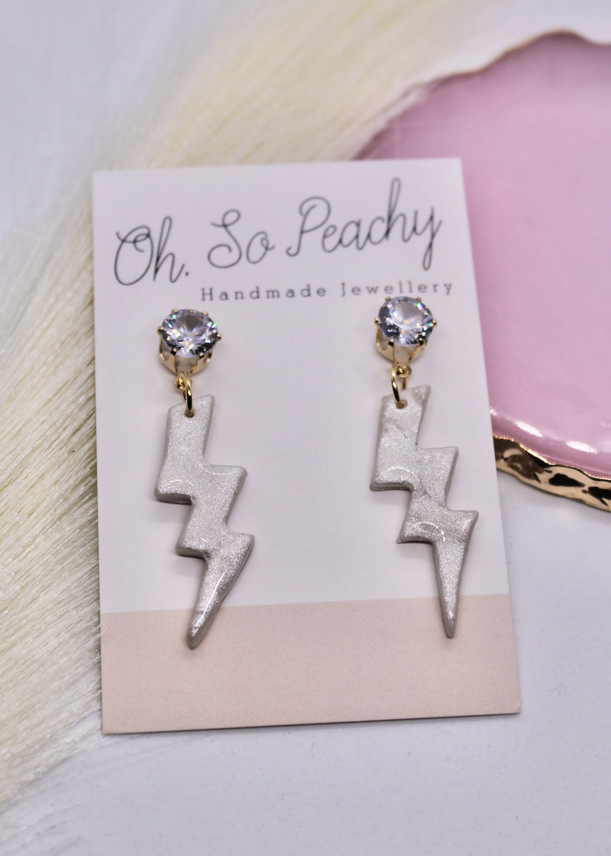 Polymer Clay Pearl Lightning Bolt Jewel Stud Earrings