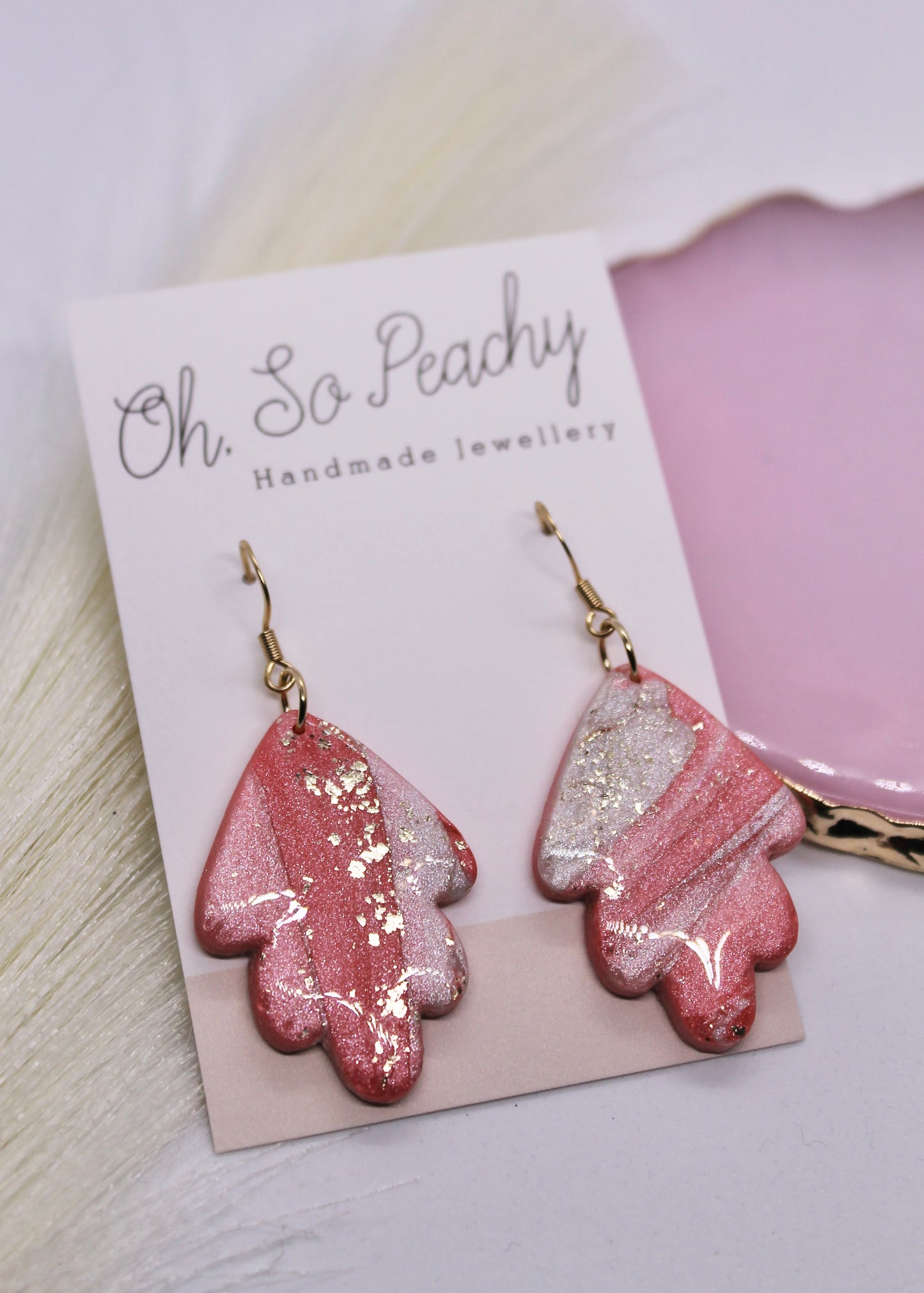 Polymer Clay Sunset Pearl Leaf Hook Earrings