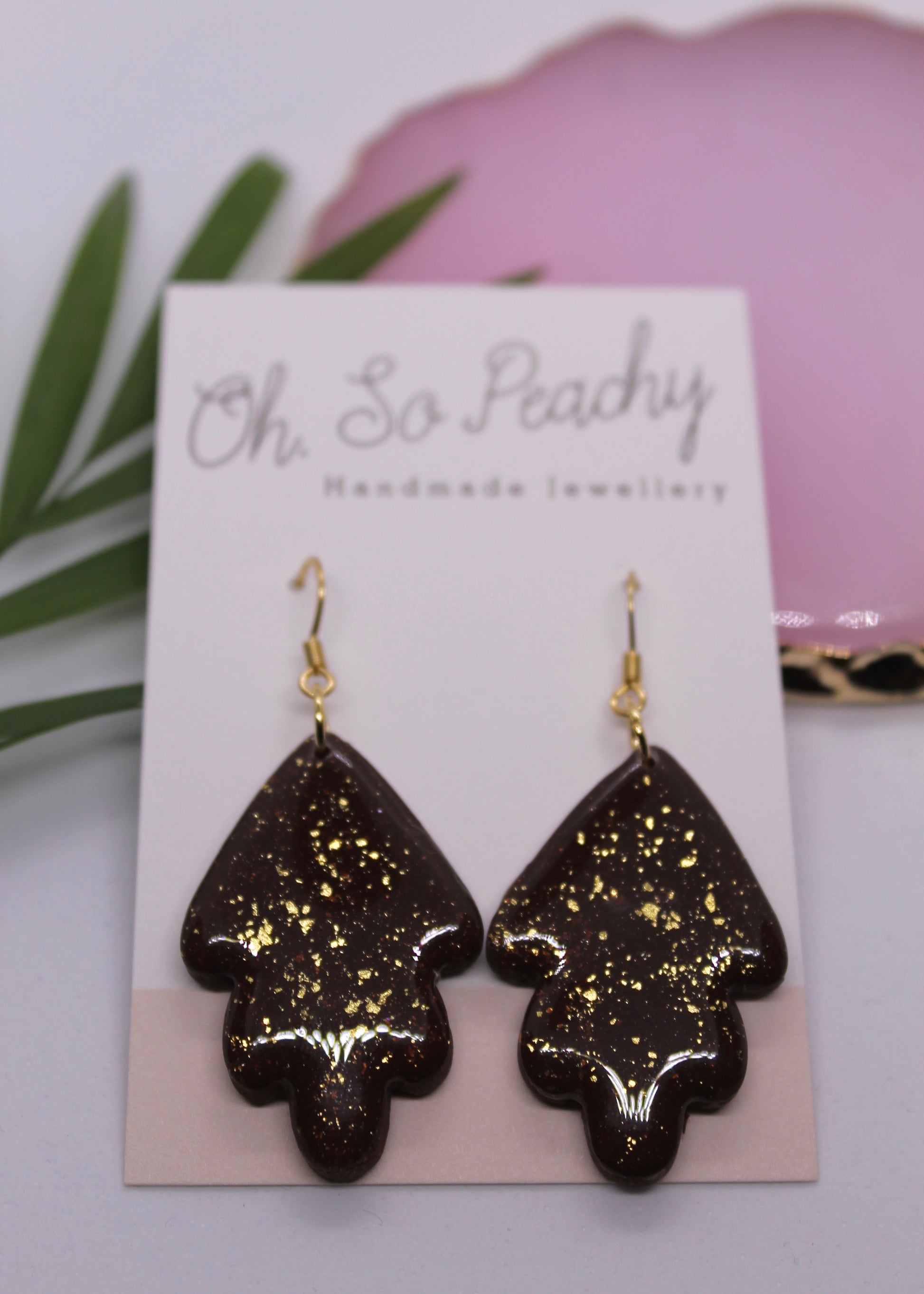 Polymer Clay Chocolate Brown Leaf Hook Earrings