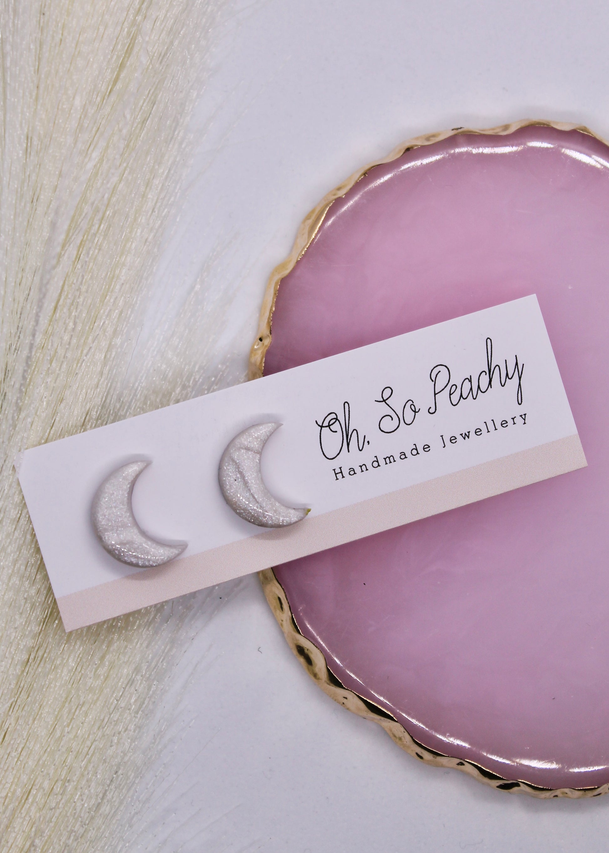 Polymer Clay Pearl Moon Stud Earrings