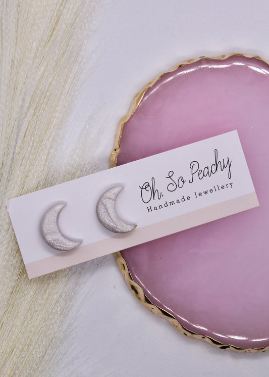 Polymer Clay Pearl Moon Stud Earrings