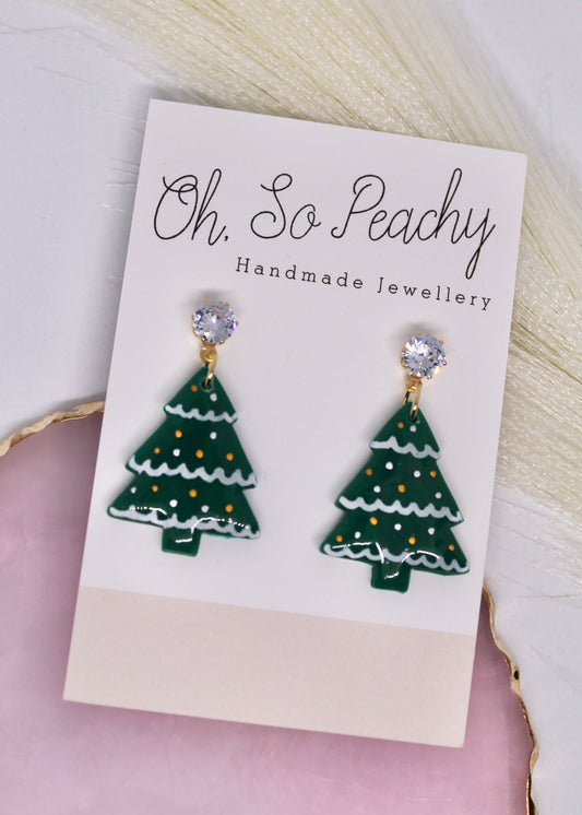 Polymer Clay Green Christmas Tree Jewel Stud Earrings