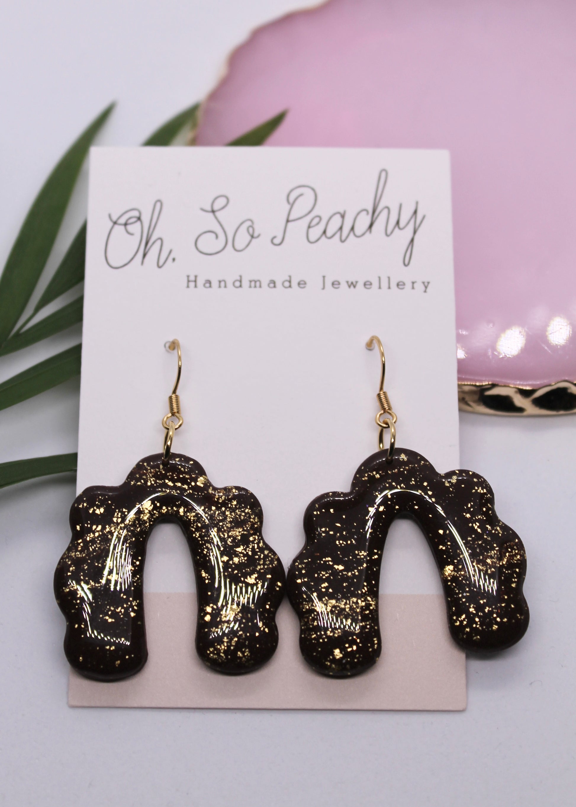 Polymer Clay Chocolate Brown Arch Hook Earrings