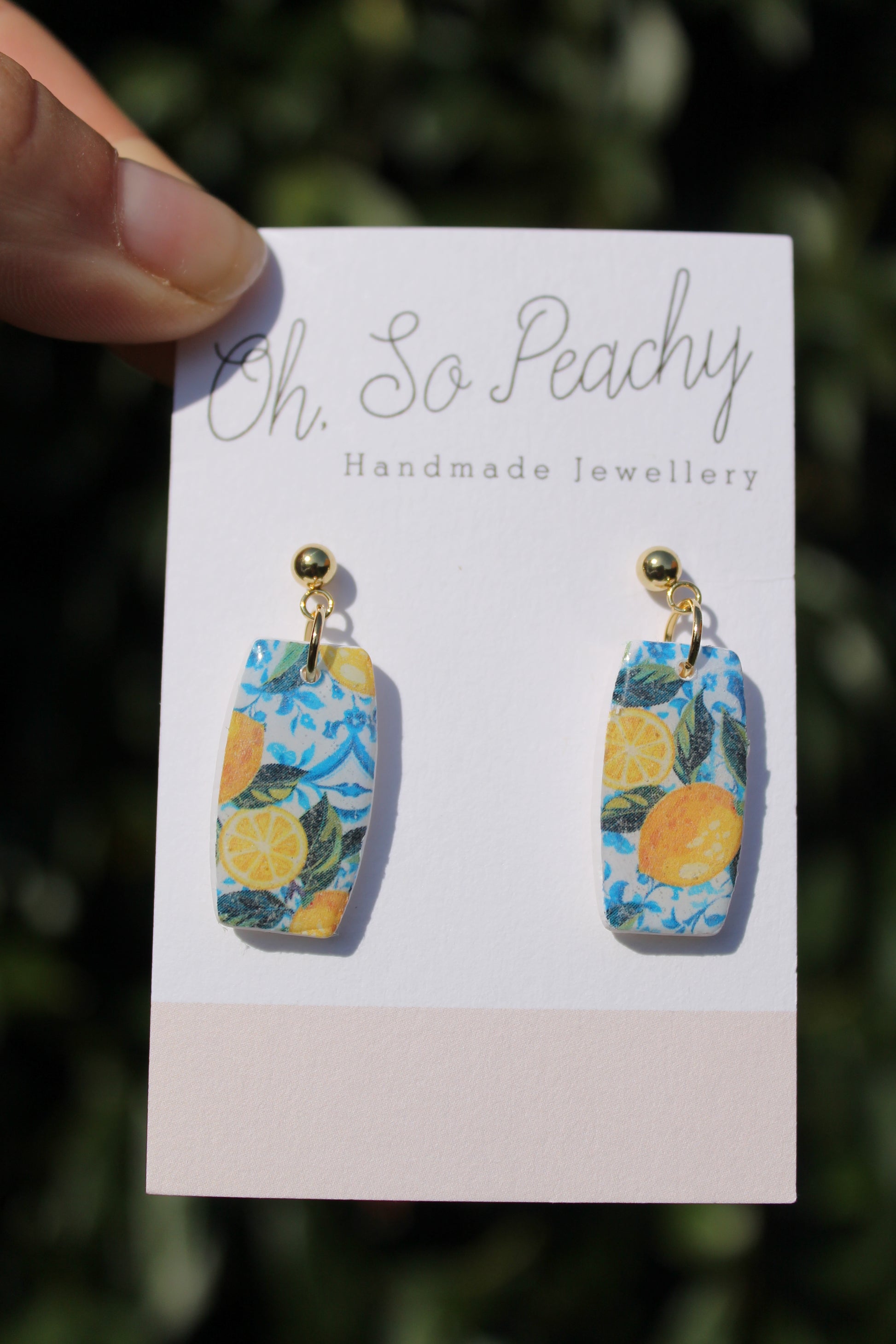 Polymer Clay Lemon Ball Stud Earrings Gold Hardware