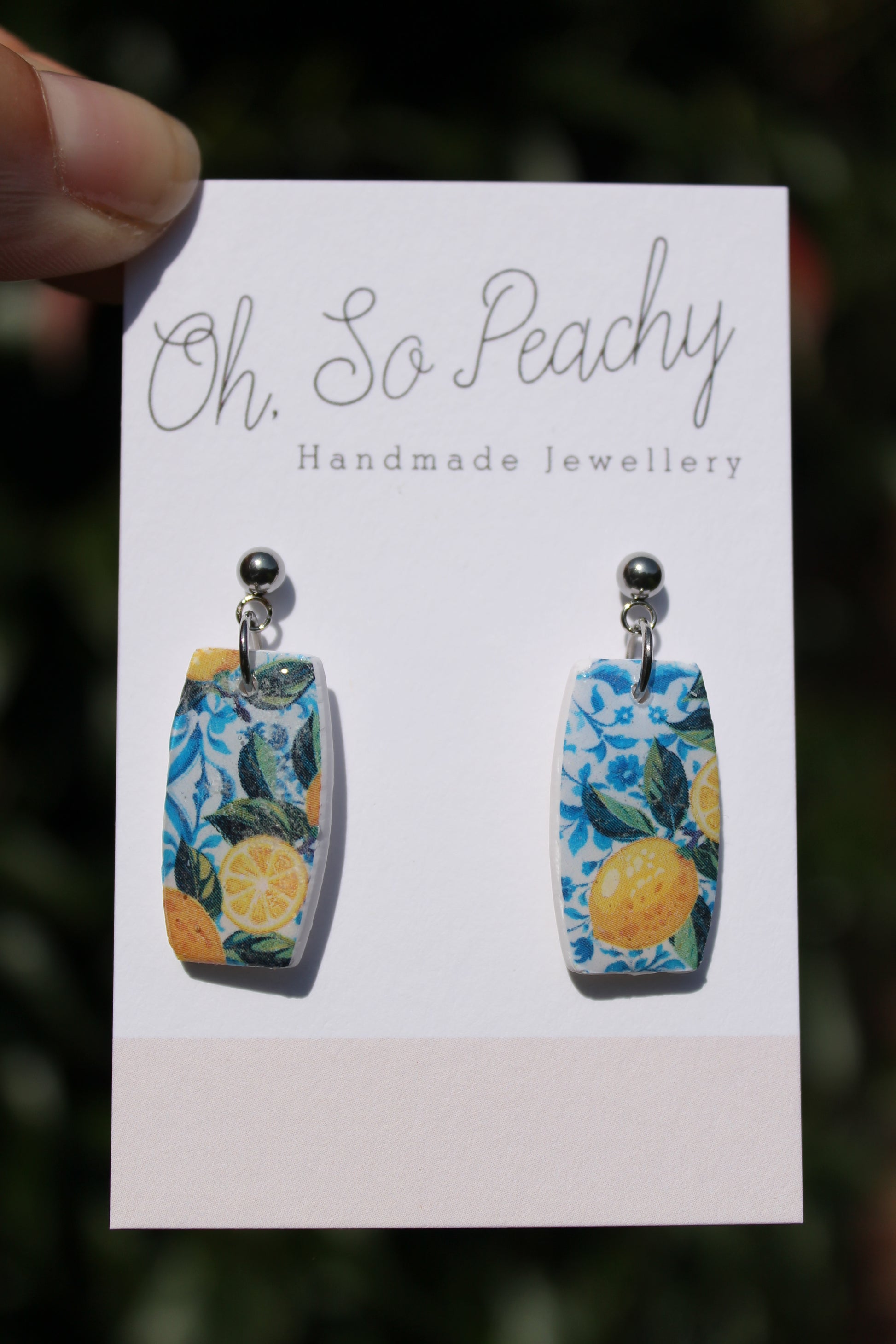 Polymer Clay Lemon Ball Stud Earrings Silver Hardware