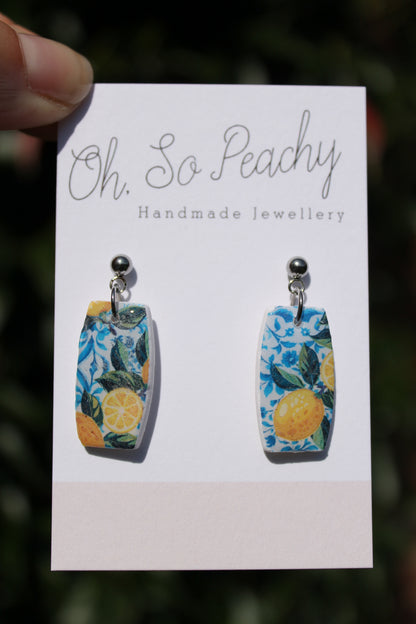 Polymer Clay Lemon Ball Stud Earrings Silver Hardware