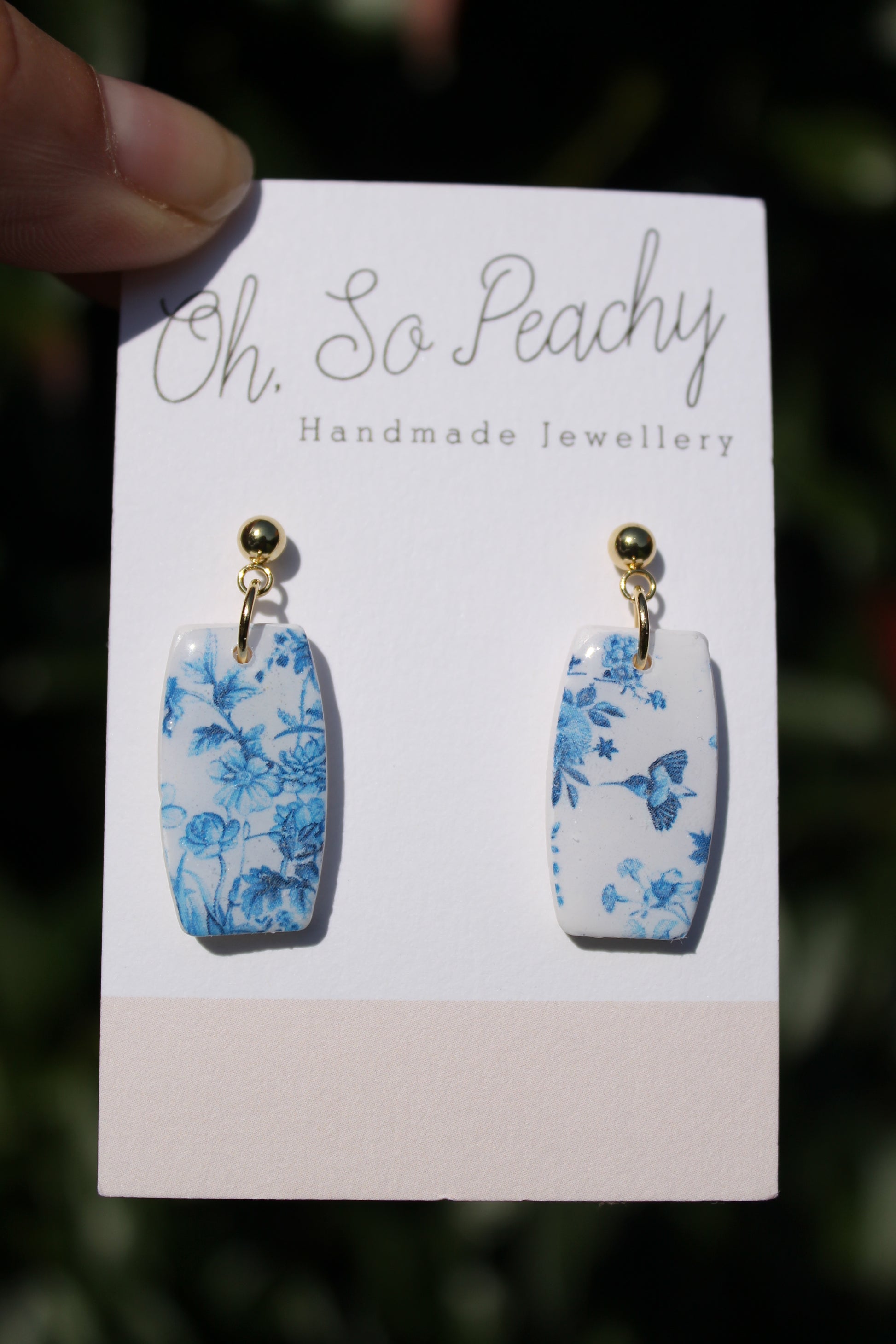 Polymer Clay Blue Wilderness Ball Stud Earrings Gold Hardware