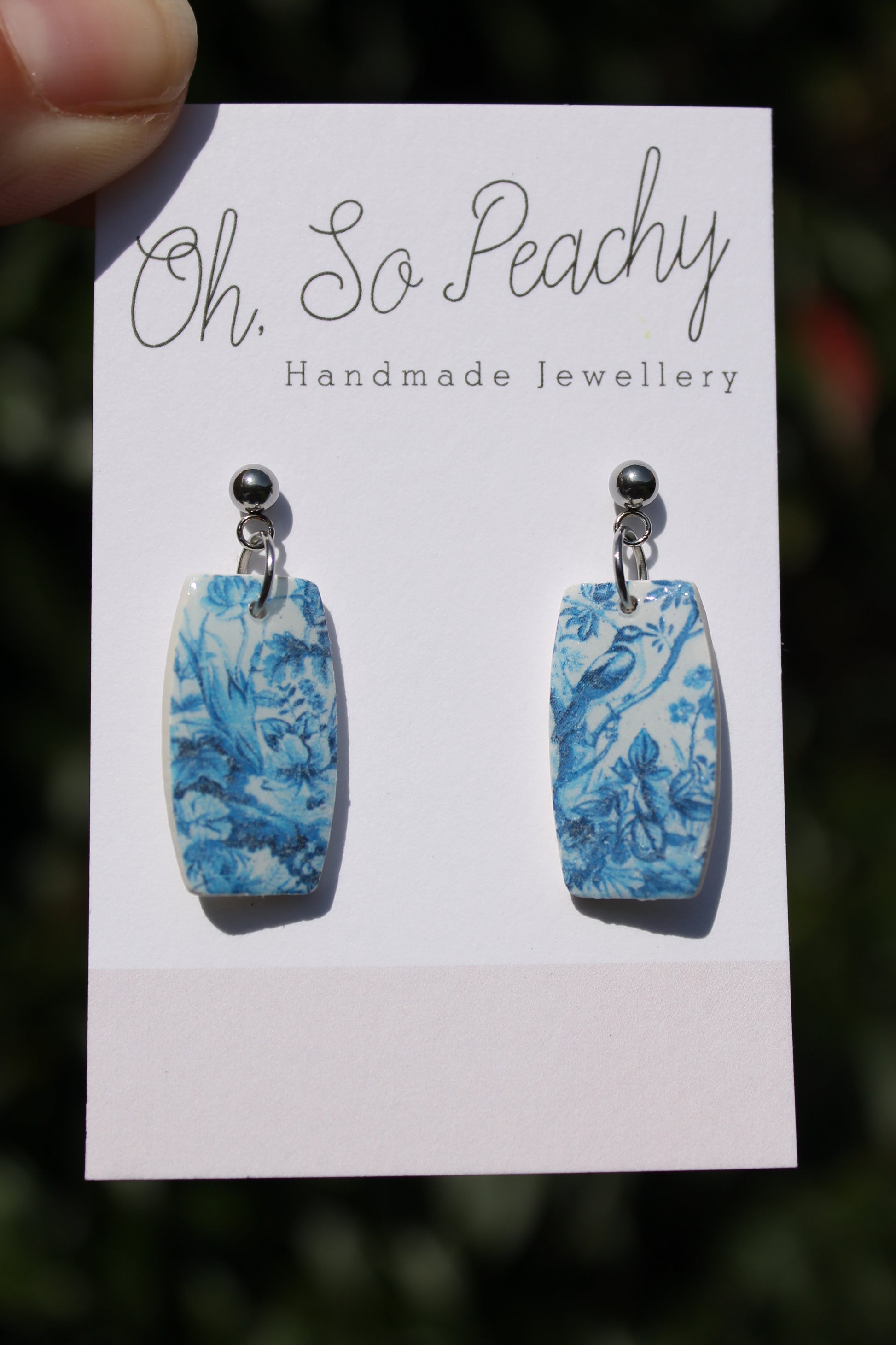 Polymer Clay Blue Wilderness Ball Stud Earrings Silver Hardware