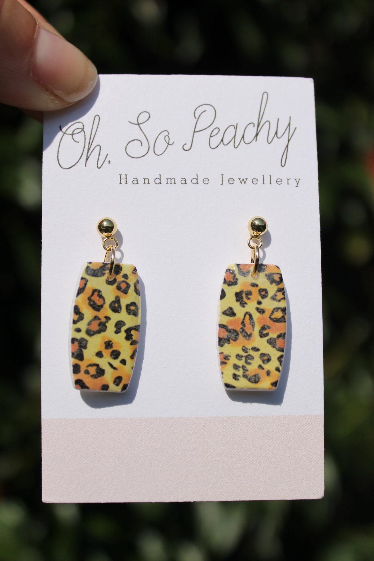 Polymer Clay Leopard Print Ball Stud Earrings Gold Hardware