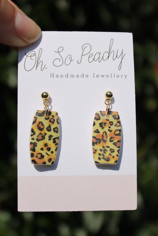Polymer Clay Leopard Print Ball Stud Earrings Gold Hardware