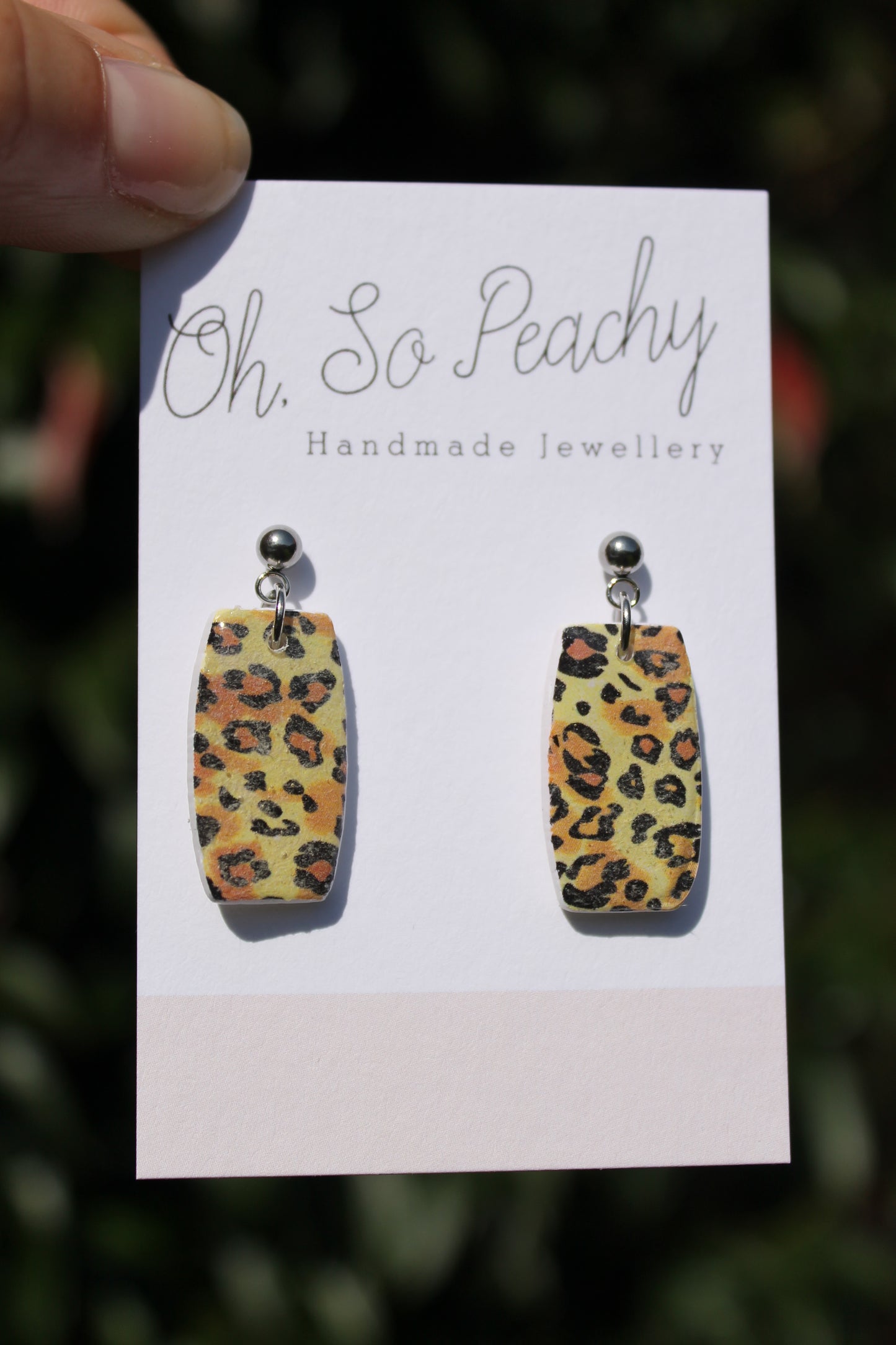 Polymer Clay Leopard Print Ball Stud Earrings Silver Hardware