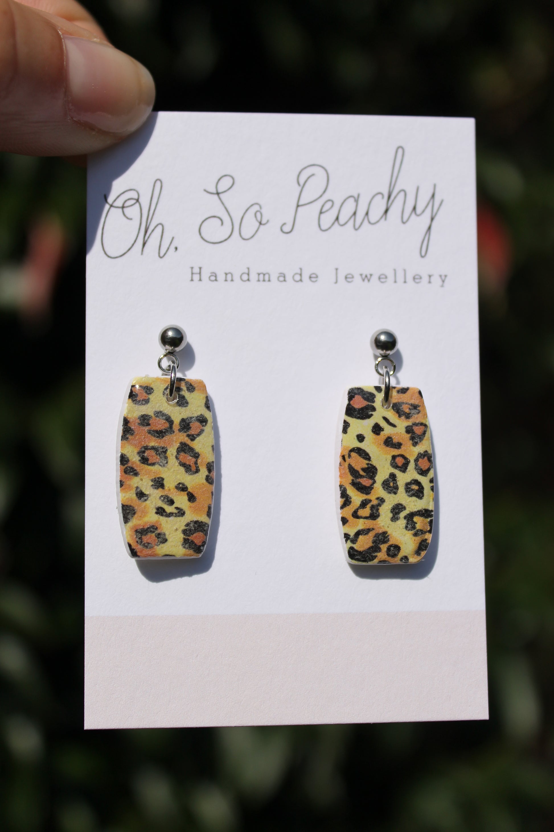 Polymer Clay Leopard Print Ball Stud Earrings Silver Hardware