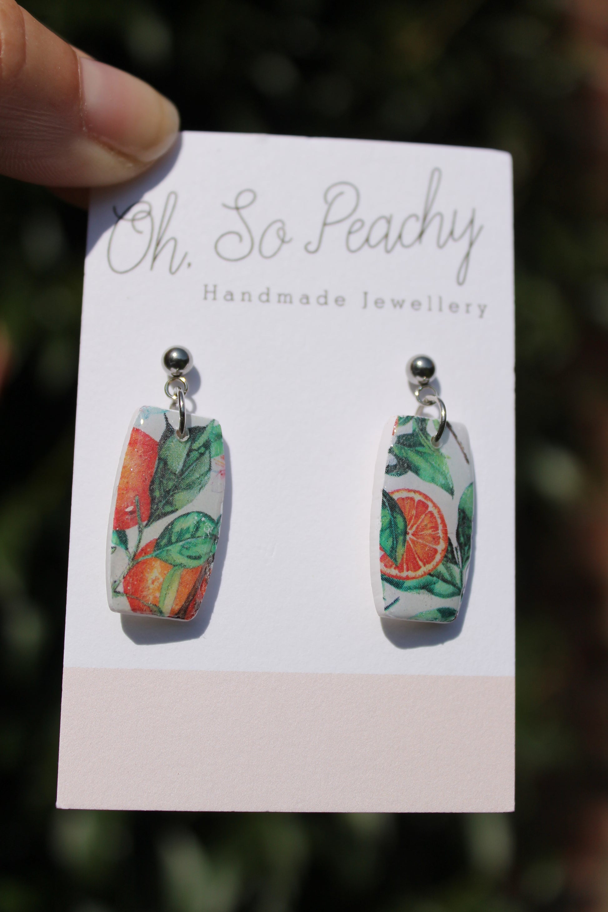 Polymer Clay Oranges Ball Stud Earrings Silver Hardware