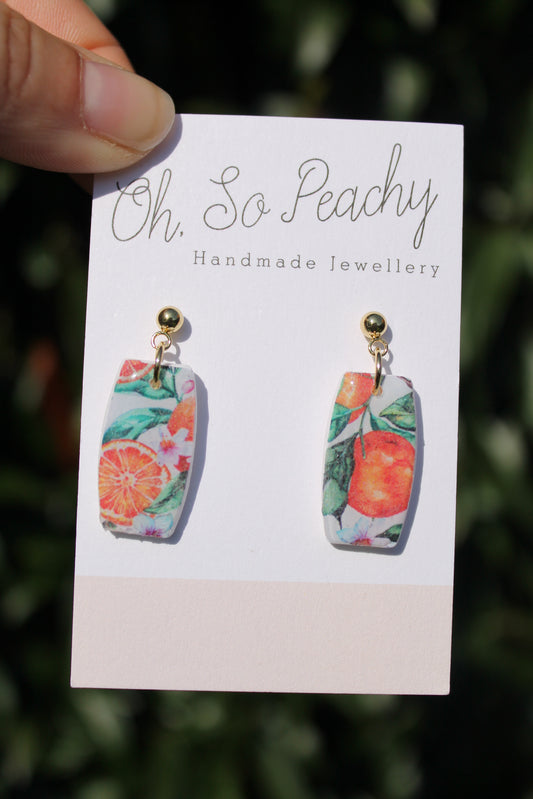 Polymer Clay Oranges Ball Stud Earrings Gold Hardware