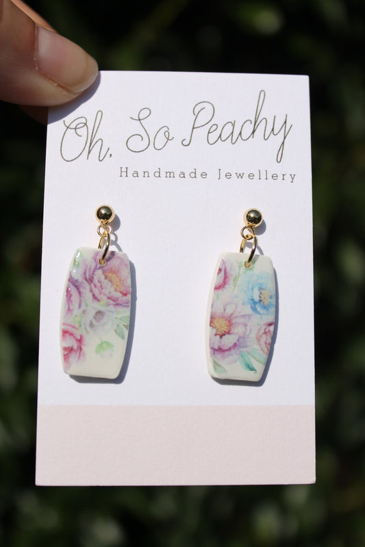 Polymer Clay Bouquet Ball Stud Earrings Gold Hardware