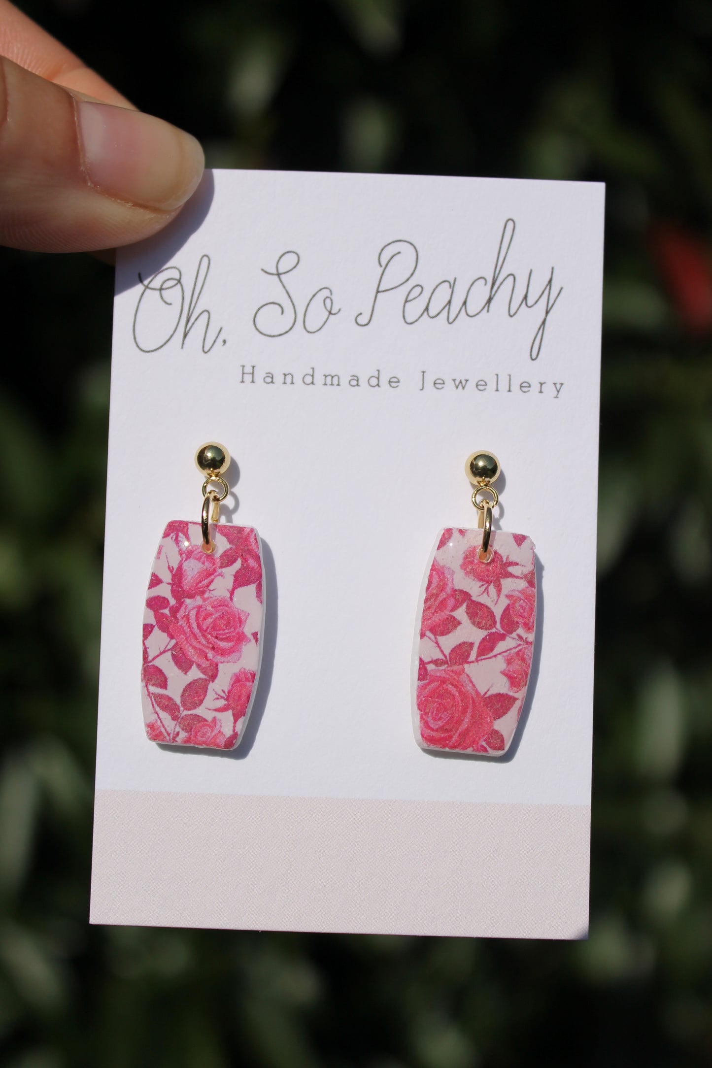 Polymer Clay Pink Rose Ball Stud Earrings