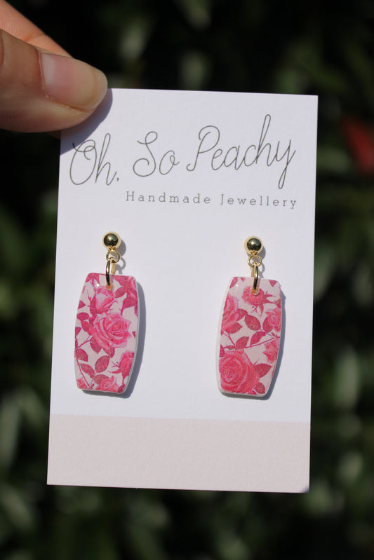 Polymer Clay Pink Rose Ball Stud Earrings