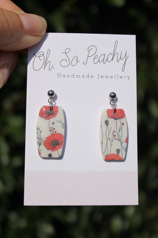 Polymer Clay Poppy Ball Stud Earrings Silver Hardware